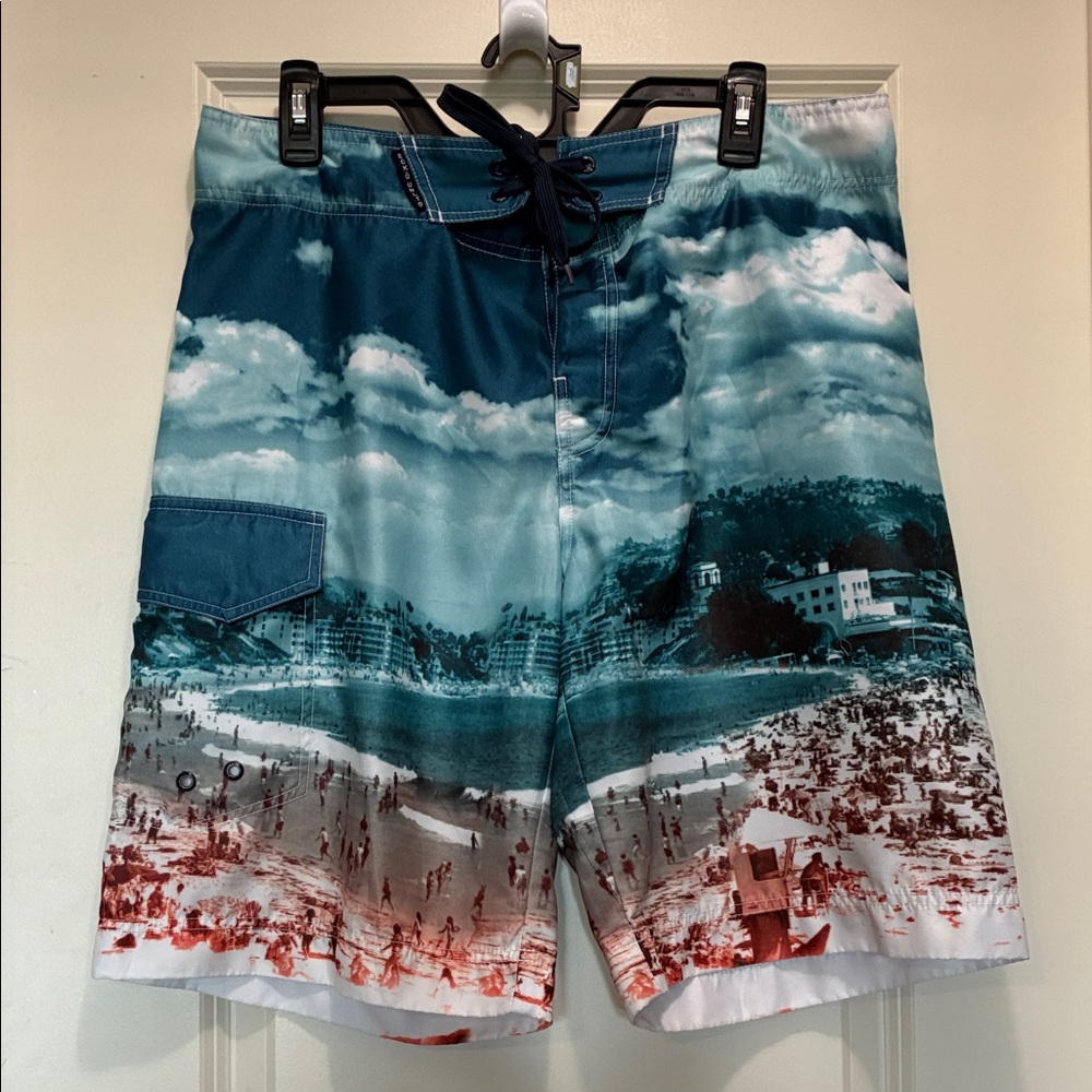 Ecko Unlimited size 32 Beach Scene Swim Shorts - Blue and Red